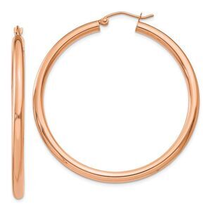 3mm, 14k Rose Gold Polished Round Hoop Earrings, 45mm (1 3/4 Inch)